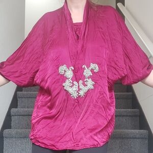 Elegant Red Blouse with Rhinestone Detail
